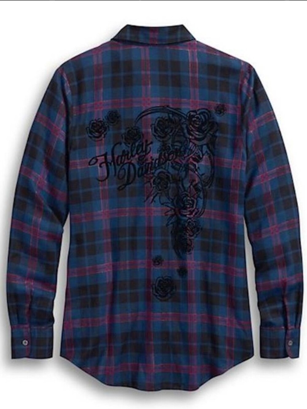 Harley-Davidson® Women's Flocked Roses Plaid Shirt 2x
